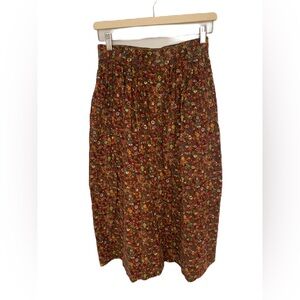 Vintage Talbots Skirt Corduroy Floral Full Button Cotton 10P Cottage Country